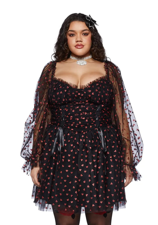 Plus Heavenly Affair Babydoll Dress-Black