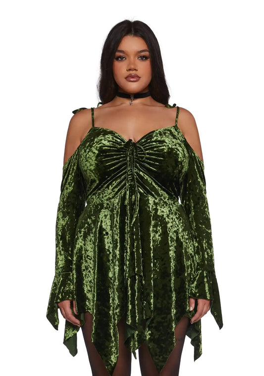 Plus F is For Fairies Handkerchief Dress - Olive Velvet