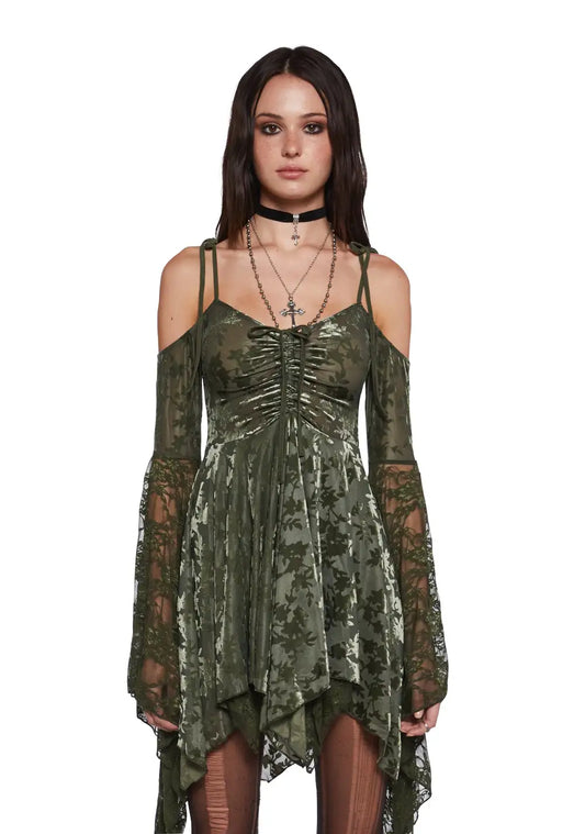 F is For Fairies Handkerchief Dress - Green Velvet Lace