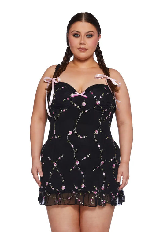 Plus I'm Baby Mini Slip Dress - Black